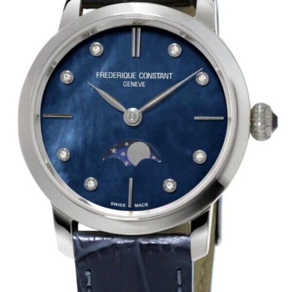Frederique Constant Women's Moonphase Quartz Blue Watch 30 MM FC-206MPND1S6 - Picture 1 of 7